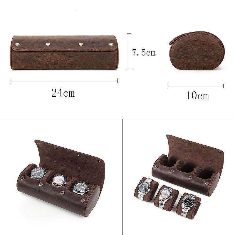 Leather Watch Roll Travel Case For 3 Klokker