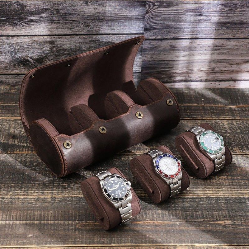 Leather Watch Roll Travel Case For 3 Klokker