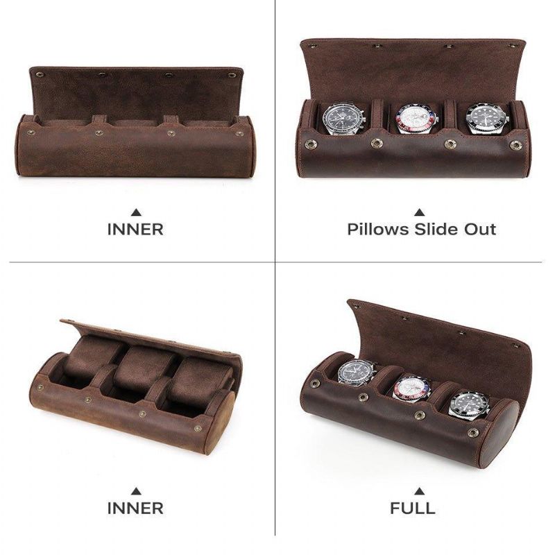 Leather Watch Roll Travel Case For 3 Klokker