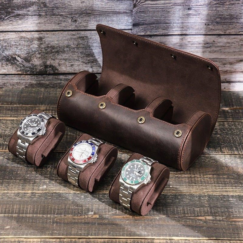 Leather Watch Roll Travel Case For 3 Klokker