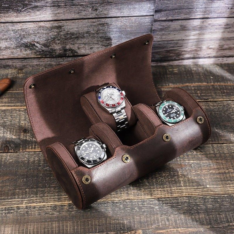 Leather Watch Roll Travel Case For 3 Klokker