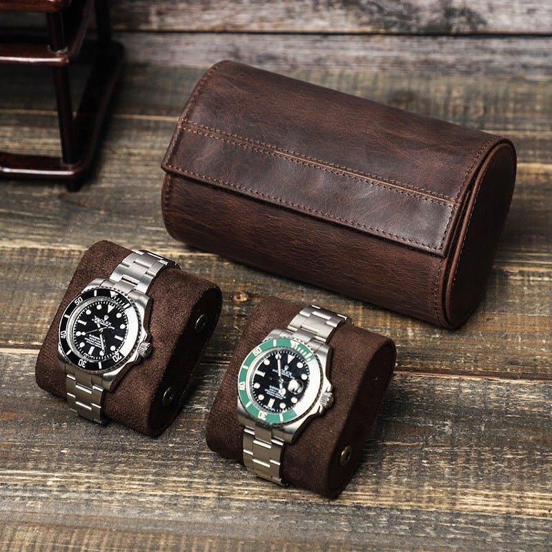 Leather Watch Rolls Case For 2 Klokker