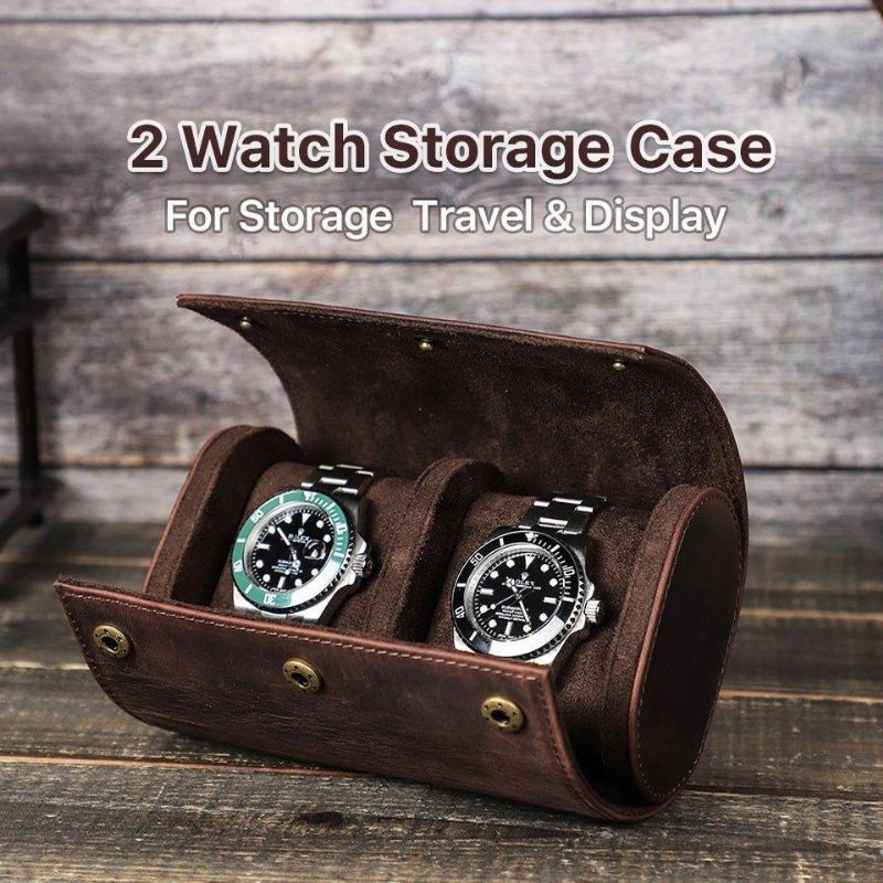 Leather Watch Rolls Case For 2 Klokker