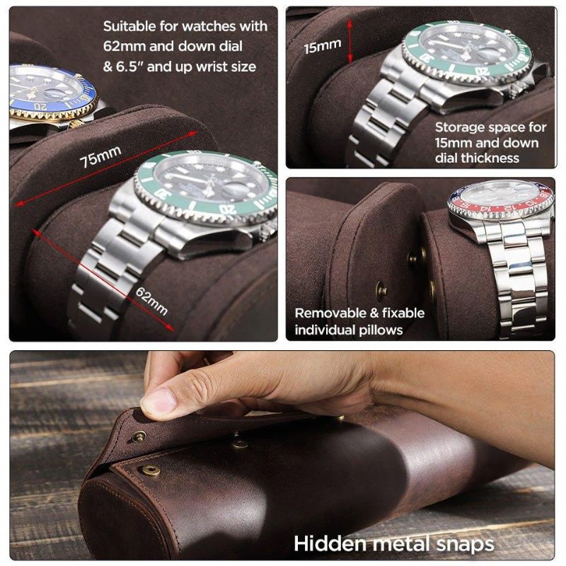 Leather Watch Rolls Case For 2 Klokker