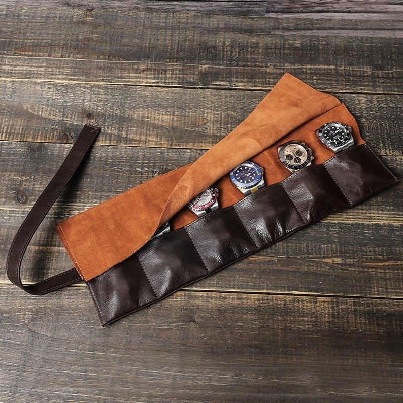 Leather Watch Travel Roll Case For 6 Klokker