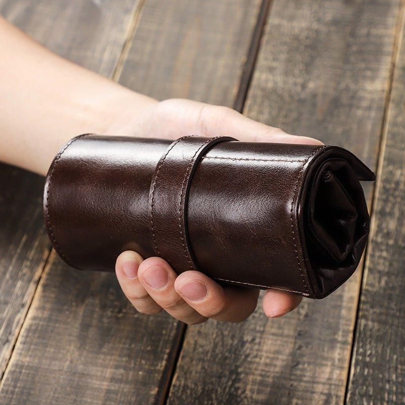 Leather Watch Travel Roll Case For 6 Klokker