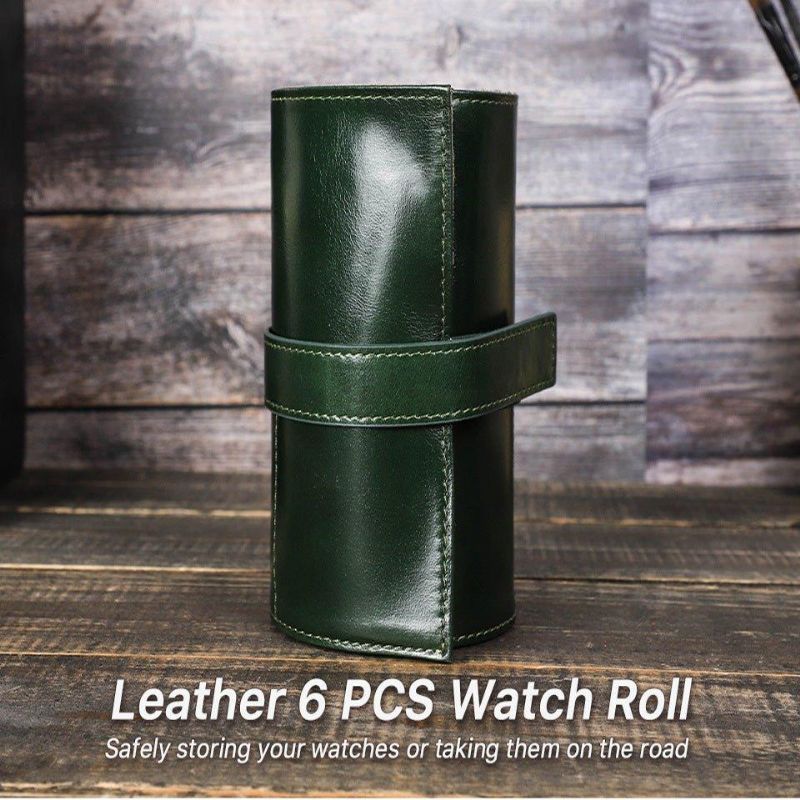 Leather Watch Travel Roll Case For 6 Klokker