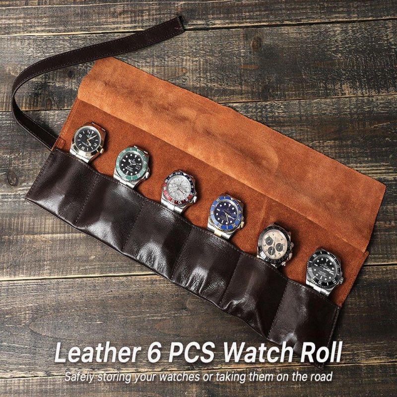 Leather Watch Travel Roll Case For 6 Klokker