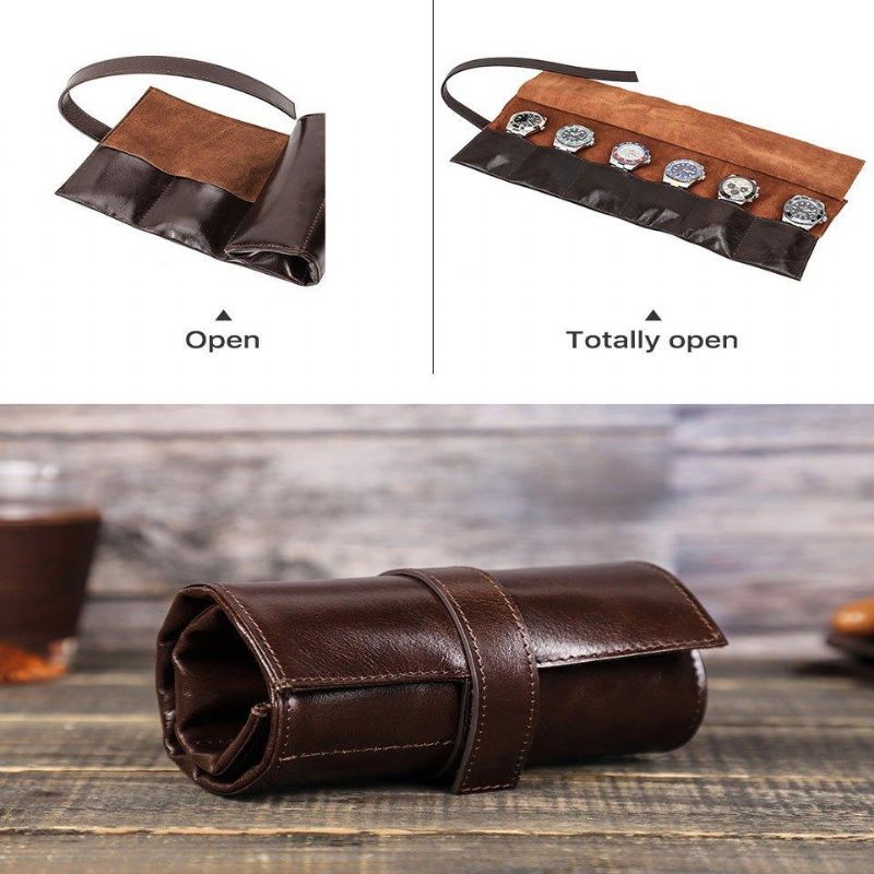 Leather Watch Travel Roll Case For 6 Klokker