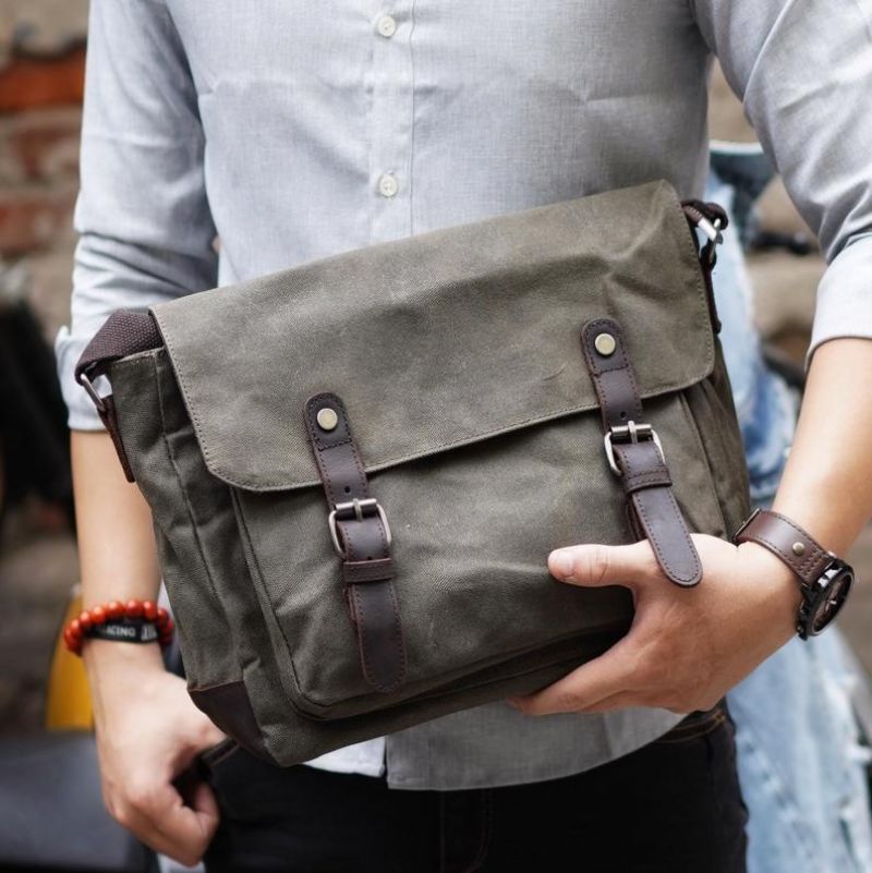 Lerret Messenger Bag For Menn Crossbody