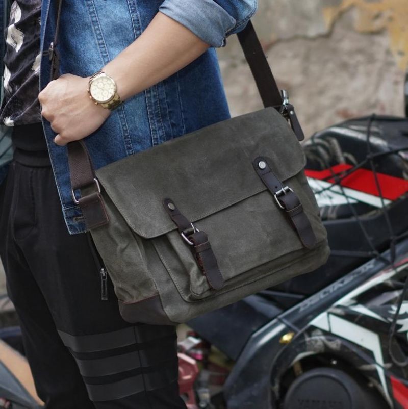 Lerret Messenger Bag For Menn Crossbody