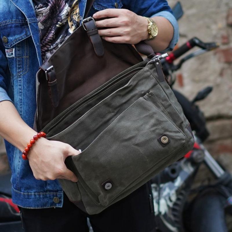 Lerret Messenger Bag For Menn Crossbody