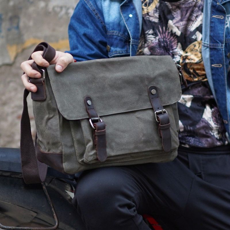 Lerret Messenger Bag For Menn Crossbody