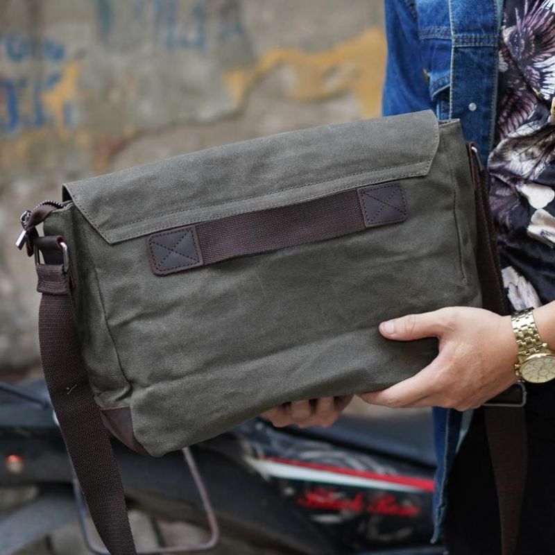 Lerret Messenger Bag For Menn Crossbody