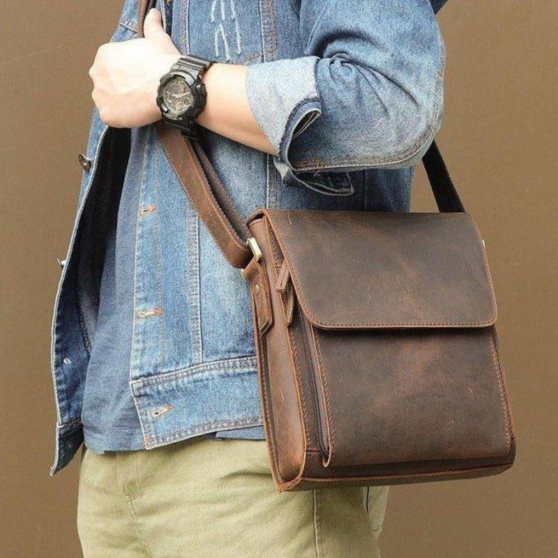 Liten Messenger Bag Crossbody Skinn For Menn