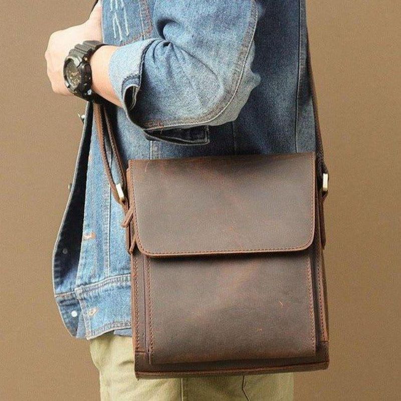 Liten Messenger Bag Crossbody Skinn For Menn