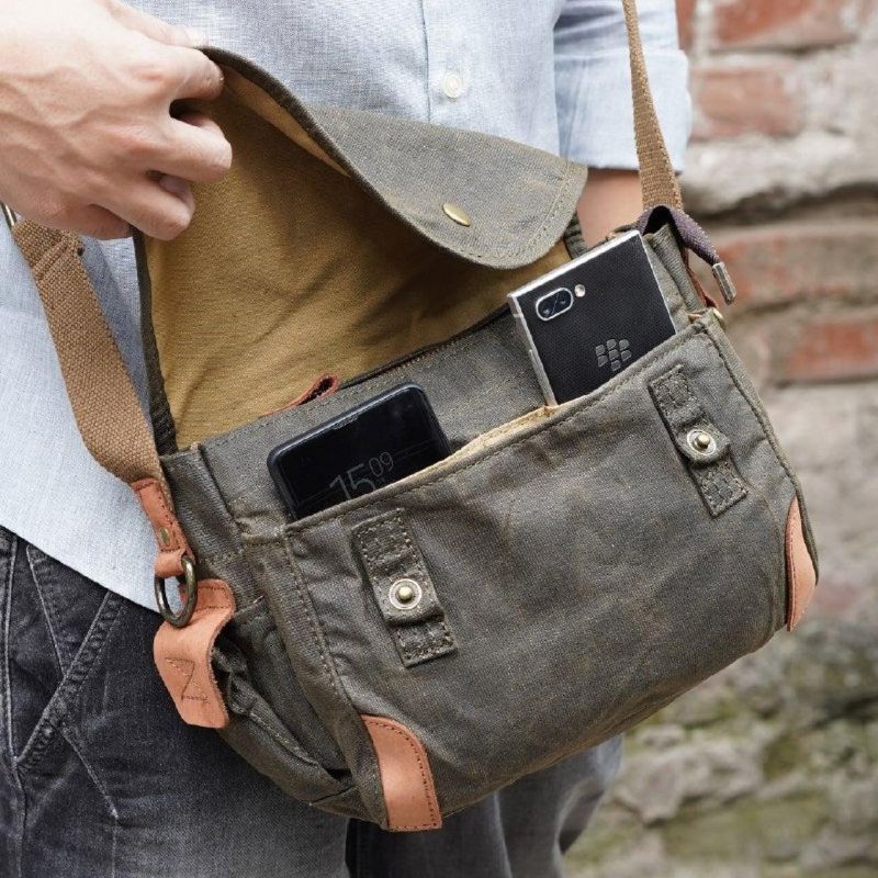 Liten Messenger Bag Vokset Lerret Herre