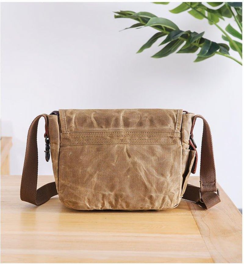 Liten Messenger Bag Vokset Lerret Herre