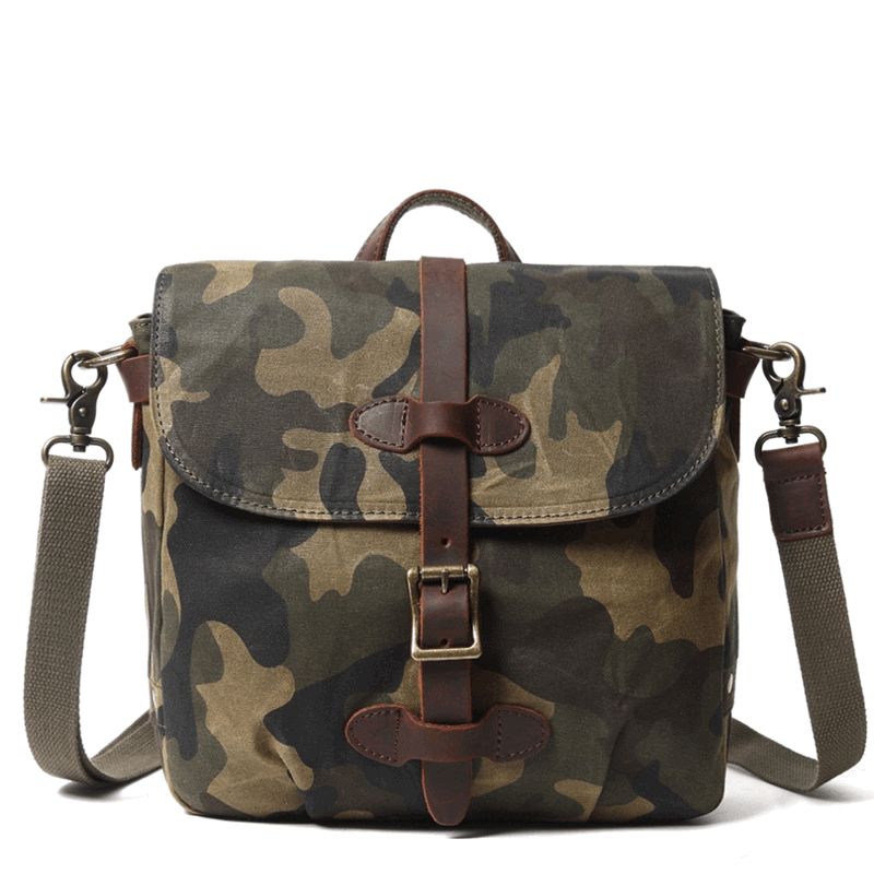 Liten Military Messenger Bag I Lerret For Menn