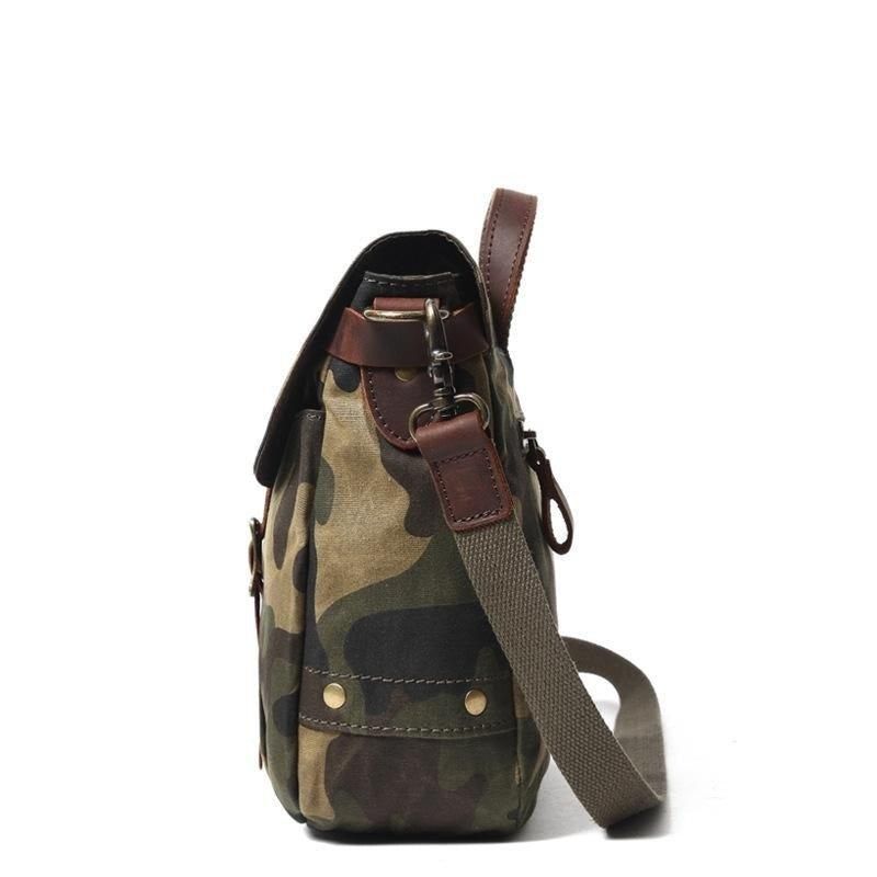 Liten Military Messenger Bag I Lerret For Menn