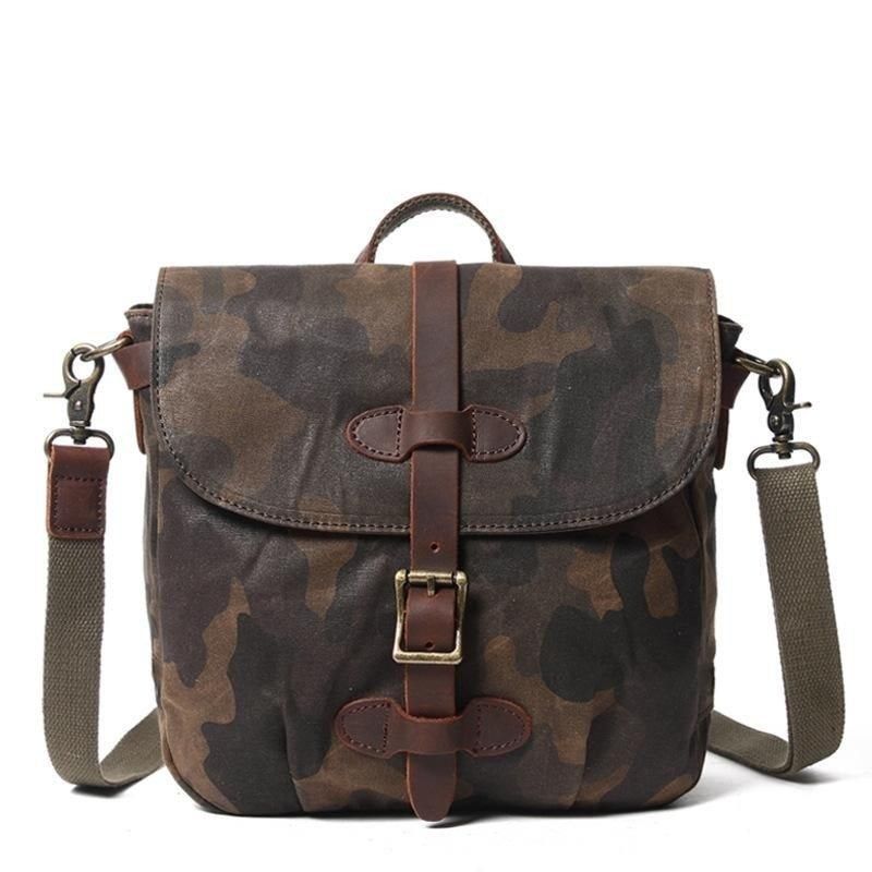 Liten Military Messenger Bag I Lerret For Menn