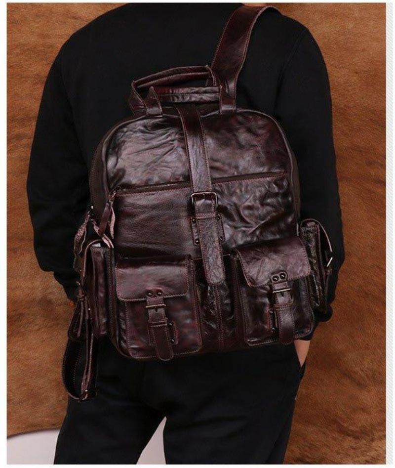 Menn Ryggsekk Vintage Leather Travel 15.6 Tommer