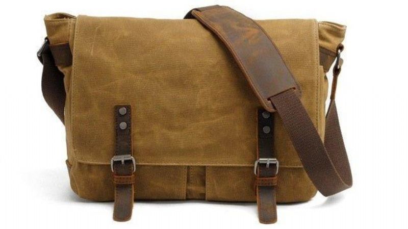 Messenger Bag For Menn I Voks Lerret Bærbar Datamaskin