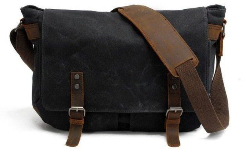 Messenger Bag For Menn I Voks Lerret Bærbar Datamaskin