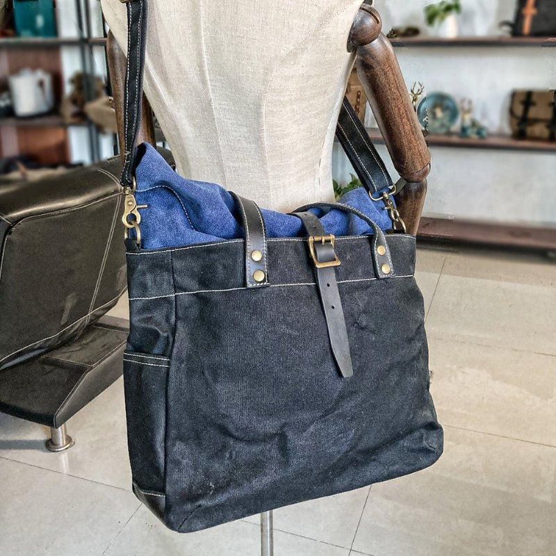 Roll Top Canvas Tote Med Stropp Og Laptop-omslag