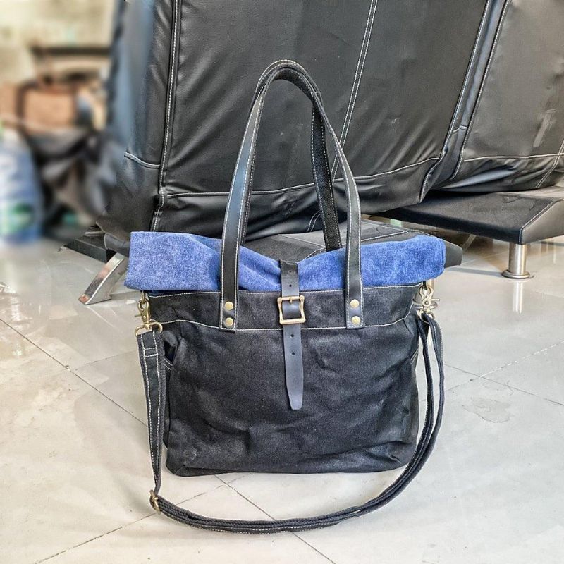 Roll Top Canvas Tote Med Stropp Og Laptop-omslag