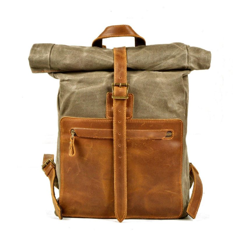 Roll Top Vintage Ryggsekk Canvas Med Laptop-omslag