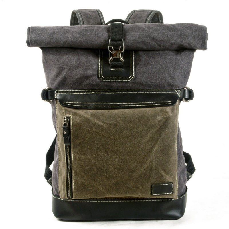 Roll Top Vokset Canvas Vintage Ryggsekk