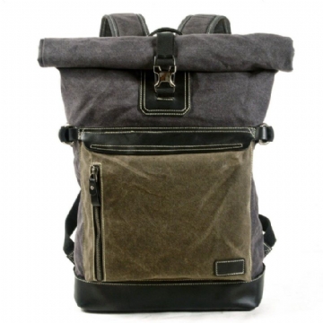 Roll Top Vokset Canvas Vintage Ryggsekk