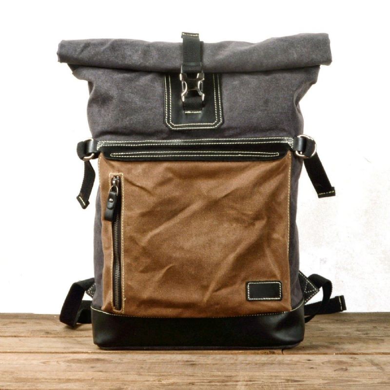 Roll Top Vokset Canvas Vintage Ryggsekk