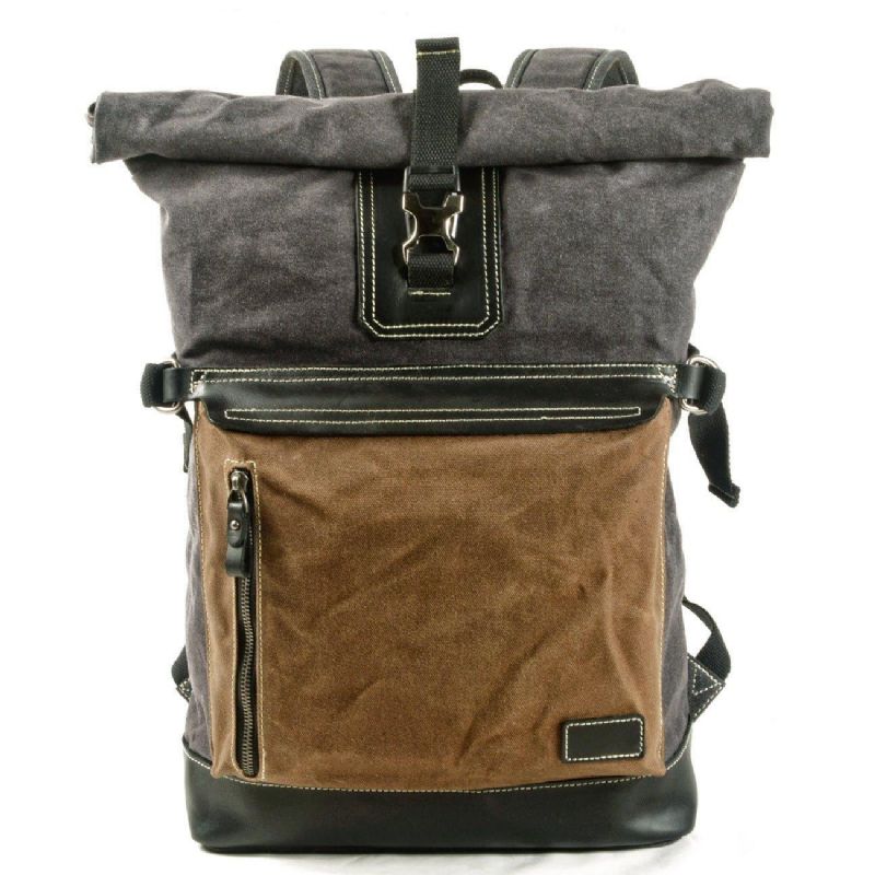 Roll Top Vokset Canvas Vintage Ryggsekk