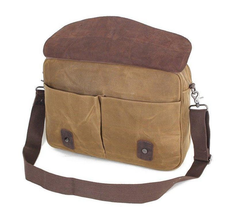 Satchel Messenger Bag For Menn Lerret Og Lær