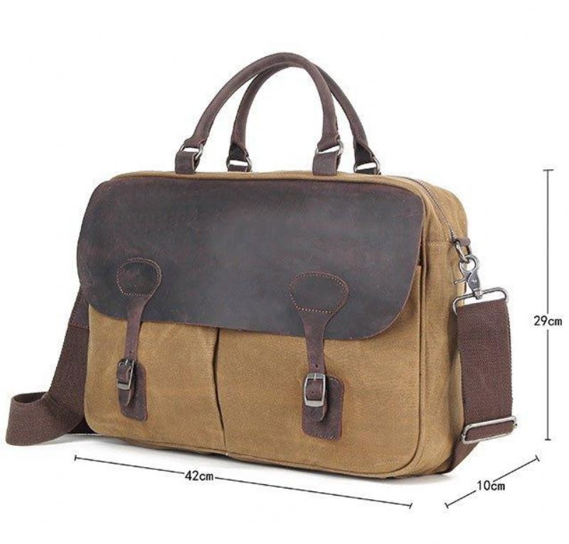 Satchel Messenger Bag For Menn Lerret Og Lær