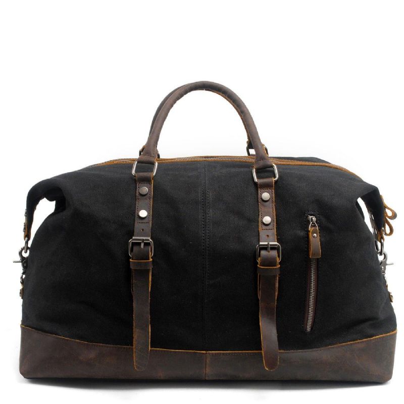 Stor Voksbehandlet Lerret Weekender Duffle Bag Travel Herre