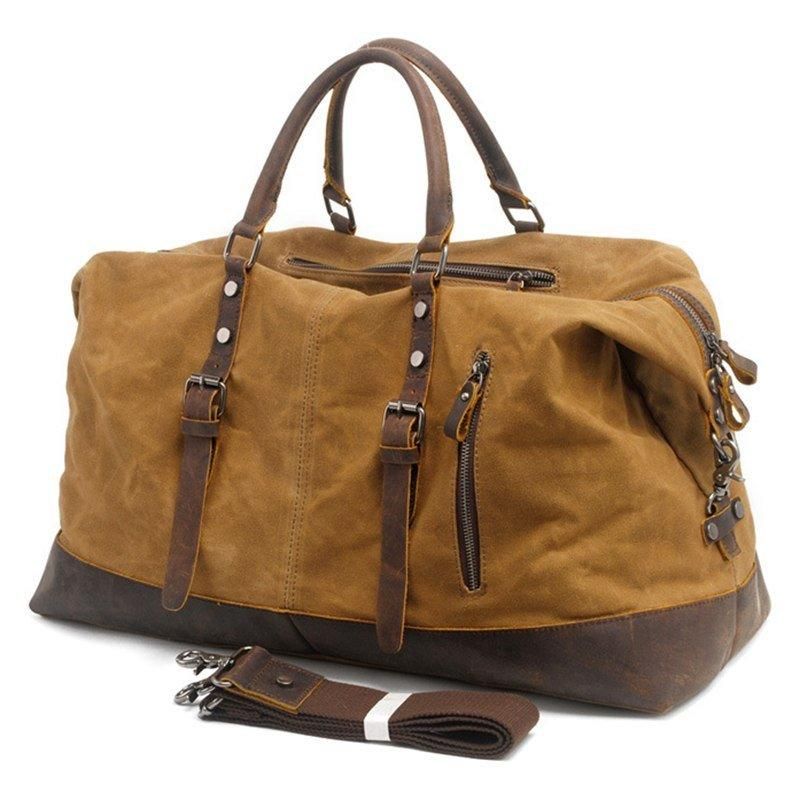 Stor Voksbehandlet Lerret Weekender Duffle Bag Travel Herre