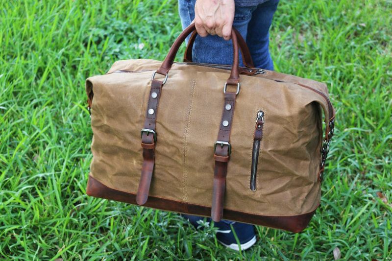 Stor Voksbehandlet Lerret Weekender Duffle Bag Travel Herre