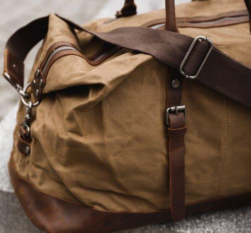 Stor Voksbehandlet Lerret Weekender Duffle Bag Travel Herre