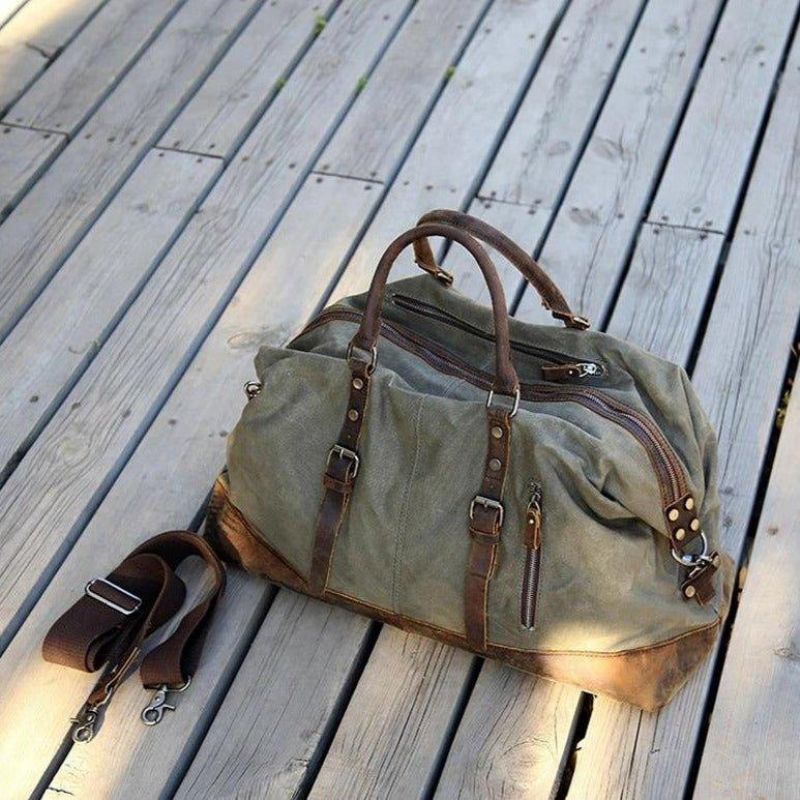 Stor Voksbehandlet Lerret Weekender Duffle Bag Travel Herre