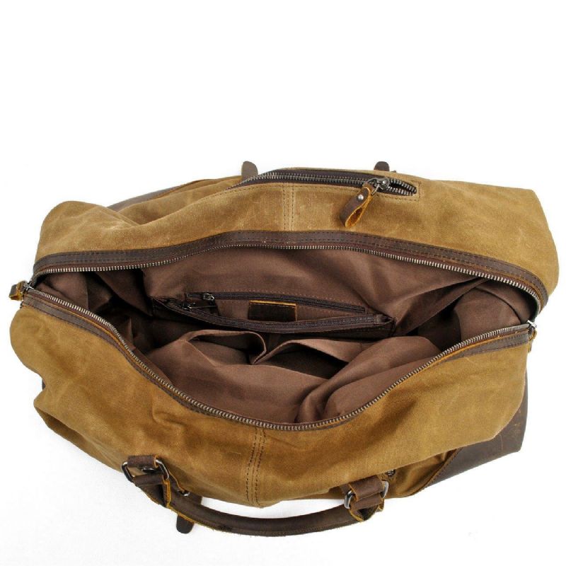 Stor Voksbehandlet Lerret Weekender Duffle Bag Travel Herre