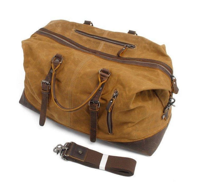 Stor Voksbehandlet Lerret Weekender Duffle Bag Travel Herre