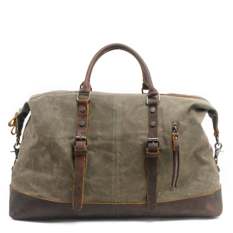 Stor Voksbehandlet Lerret Weekender Duffle Bag Travel Herre