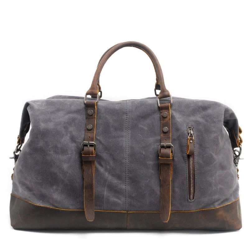 Stor Voksbehandlet Lerret Weekender Duffle Bag Travel Herre