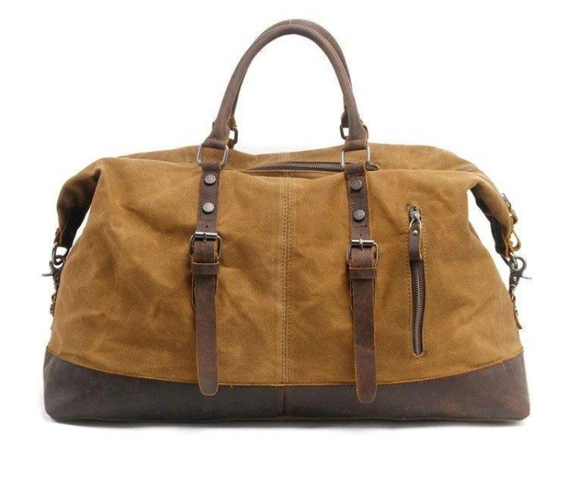 Stor Voksbehandlet Lerret Weekender Duffle Bag Travel Herre