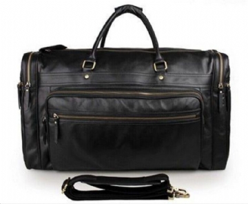 Svart Leather Travel Duffle Bag Menn Large