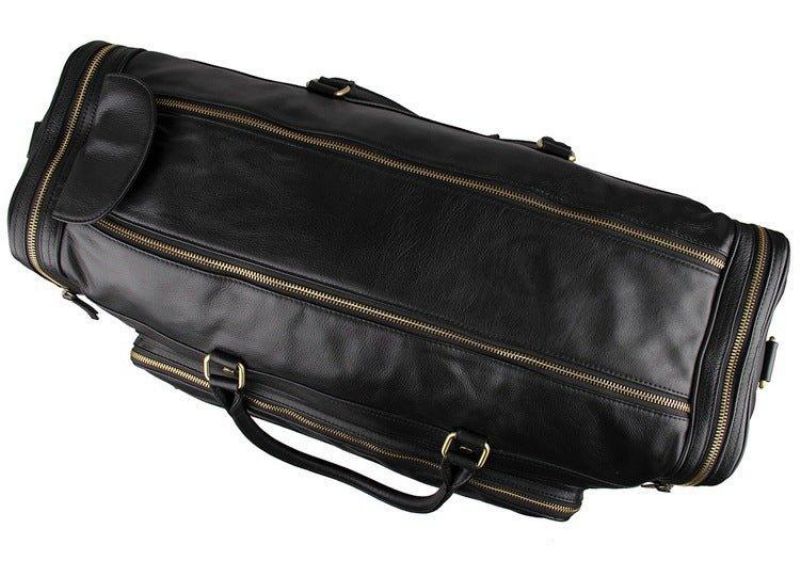 Svart Leather Travel Duffle Bag Menn Large