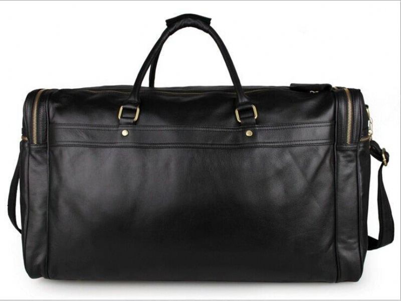 Svart Leather Travel Duffle Bag Menn Large